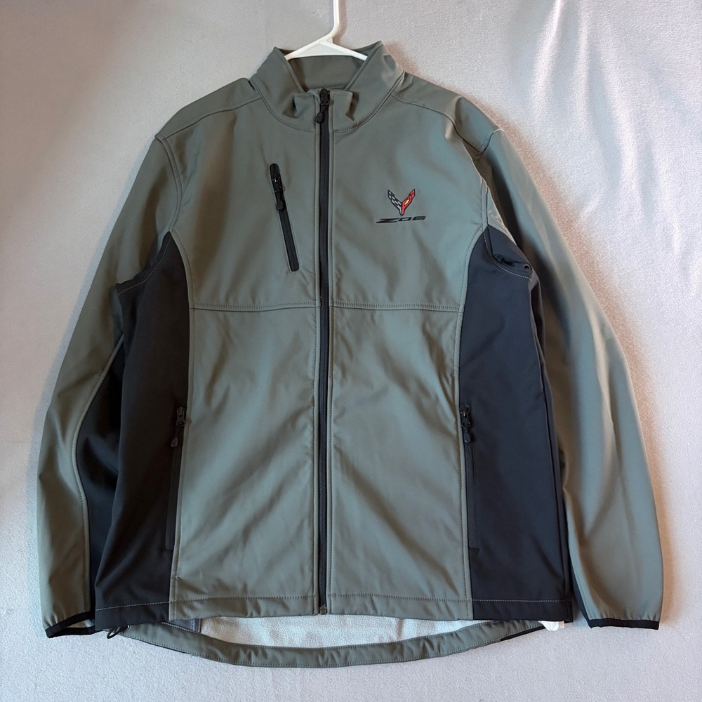 Clique Corvette Z06 Mens Gray Softshell Full Zip Jacket Large Racing Chevrolet